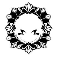 Black White Floral Frame with Smiling Face Elements, Decorative Border, Minimalist Aesthetic, and Elegant Appearance. vector