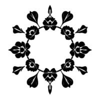 Symmetrical Black Floral Wreath with Leaves and a Central Open Space, Clean and Elegant Monochromatic . vector