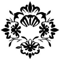 Symmetrical Black Floral Motif with Repeating Petal and Leaf Elements on a White Background, . vector