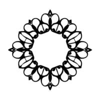 Intricate Black and White Floral Mandala, Symmetric and Geometric, with a Circular Hollow Center, Minimalist Art. vector