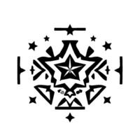 A symmetrical black and white illustration of a starshaped pattern with intricate details and stylized elements resembling a mandala or a cosmic . vector