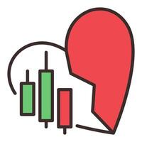 Red Broken Heart with Financial chart Crypto Trading and Investment colored icon or sign vector