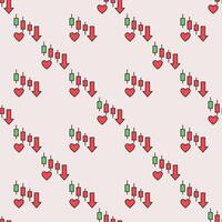 Red Heart with Falling Candlestick Chart Emotional Connection to Trading colored seamless pattern vector