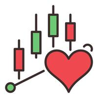 Heart over Trading Chart Finance and Emotion Combined colored icon or symbol vector