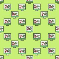 Computer Screen with Heart Symbol and Chart Pattern colored seamless pattern vector