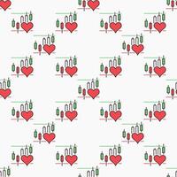 Red Heart and Financial Chart colored seamless pattern vector