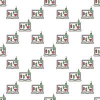 Laptop Screen with Red Heart with a Candlestick Graph Passion for Trading colored seamless pattern vector