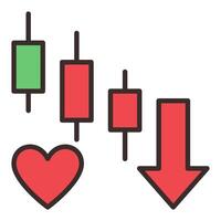 Red Heart with Falling Candlestick Chart Emotional Connection to Trading colored icon or design element vector
