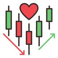 Candle chart with Red Heart and arrows colored icon or design element vector