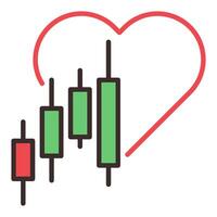Heart and Candlestick Chart Investment Analysis colored icon or symbol vector