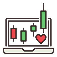 Laptop Screen with Red Heart with a Candlestick Graph Passion for Trading colored icon or design element vector