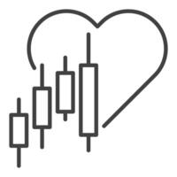 Heart and Candlestick Chart Investment Analysis linear icon or symbol vector