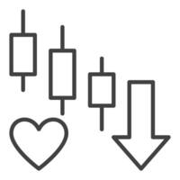 Heart with Downrising Candlestick Chart Trading thin line icon or symbol vector