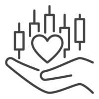 Hand with Heart and Candlestick Chart Financial Growth and Love for Trading outline icon or design element vector