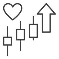 Heart and Uprising Candlestick Chart icon or symbol in outline style vector