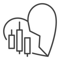 Financial chart with Broken Heart Crypto Trading and Investment icon or symbol in outline style vector