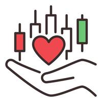 Red Heart and Candlestick Chart on Hand Financial Growth and Love for Trading colored icon or symbol vector