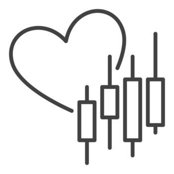Candlestick Chart with Heart Crypto Trading outline icon or design element vector