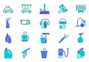 A set of icons that include cleaning supplies vector