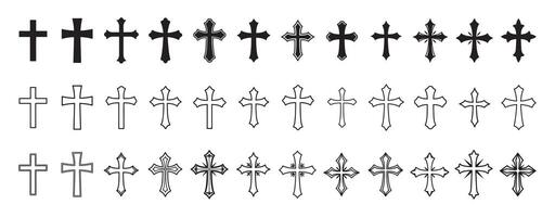A Set of Religious Christian Cross Symbol Icons in Various Styles vector