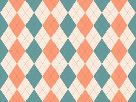 Elegant argyle pattern in pastel peach, teal, and cream. Perfect for backgrounds, textiles, or retrothemed designs. This seamless texture offers a sophisticated and timeless aesthetic. vector