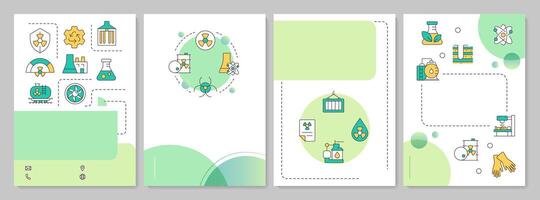 Radioactive waste management green circle brochure template. Nuclear safety technologies. Leaflet design with linear icons. Editable 4 layouts vector
