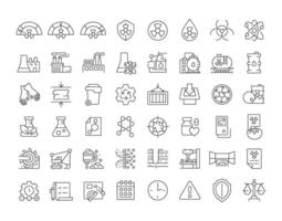 Nuclear waste management linear icons set. Dangerous radioactive materials control. Contamination prevention. Customizable thin line symbols. Isolated outline illustrations. Editable stroke vector