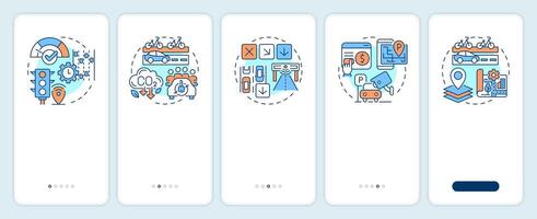 Benefits of traffic management onboarding mobile app screen. Walkthrough 5 steps editable graphic instructions with linear concepts. UI, UX, GUI template vector