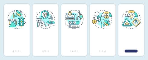 Safety and regulation onboarding mobile app screen. Traffic. Walkthrough 5 steps editable graphic instructions with linear concepts. UI, UX, GUI template vector