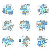 Traffic management multi color concept icons. Road safety and vehicle flow regulation. Transport control. Icon pack. Round shape illustrations for presentation. Abstract idea vector