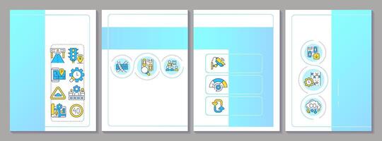 Traffic management blue brochure template. Transport system professional regulation. Safety on roads. Leaflet design with linear icons. Editable 4 layouts vector