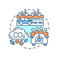 Sustainable transport multi color concept icon. Integrating green initiatives. Benefit of traffic management. Round shape line illustration. Abstract idea. Graphic design. Easy to use in brochure vector