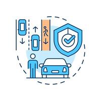 Walk facing oncoming traffic multi color concept icon. Prevention of road accidents. Pedestrian safety. Round shape line illustration. Abstract idea. Graphic design. Easy to use in brochure vector