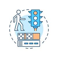 Look for signs and signals multi color concept icon. Traffic lights for crossing protection. Pedestrian safety. Round shape line illustration. Abstract idea. Graphic design. Easy to use in brochure vector