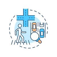 Cross streets at intersections multi color concept icon. Using marked crosswalk on street. Pedestrian safety. Round shape line illustration. Abstract idea. Graphic design. Easy to use in booklet vector