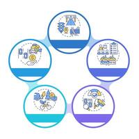 Traffic management pillars infographic circles flowchart. Road system regulation. Safety technology. Visualization diagram with 5 steps. Circular info graphic editable vector