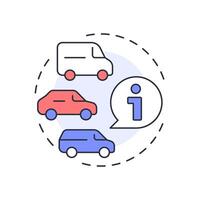Car body styles multi color concept icon. Truck, sedan. Technical information, vehicles. Round shape line illustration. Abstract idea. Graphic design. Easy to use in infographic, presentation vector