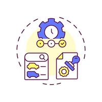 Dealership inventory management multi color concept icon. Car list. Control, compliance. Round shape line illustration. Abstract idea. Graphic design. Easy to use in infographic, presentation vector