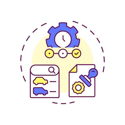 Dealership inventory management multi color concept icon. Car list. Control, compliance. Round shape line illustration. Abstract idea. Graphic design. Easy to use in infographic, presentation