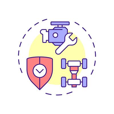 Powertrain warranty multi color concept icon. Car engine, suspension. Engineering, maintenance. Round shape line illustration. Abstract idea. Graphic design. Easy to use in infographic, presentation