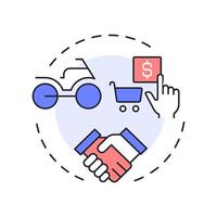 Motorcycle dealer multi color concept icon. Sales, purchasing. Agreement, commerce. Round shape line illustration. Abstract idea. Graphic design. Easy to use in infographic, presentation vector
