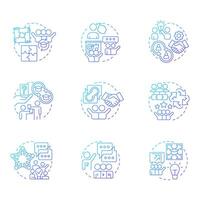 Cooperative learning blue gradient concept icons. Teamwork, communication. Studying, education. Icon pack. Round shape illustrations for infographic, presentation. Abstract idea vector