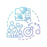 Group processing blue gradient concept icon. Strategy planning. Teamwork organization, brainstorm. Round shape line illustration. Abstract idea. Graphic design. Easy to use in infographic vector