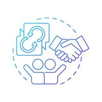Stand up, hand up, pair up blue gradient concept icon. Team work, partnership hands. Round shape line illustration. Abstract idea. Graphic design. Easy to use in infographic, presentation vector