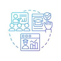 Instructional technique blue gradient concept icon. Teaching, coaching. Learning strategy, statistical metrics. Round shape line illustration. Abstract idea. Graphic design. Easy to use vector
