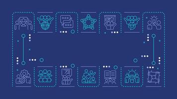 Cooperative learning blue word concept. Strategy, planning. Teamwork, collaboration. Horizontal image. Headline text surrounded by editable outline icons vector