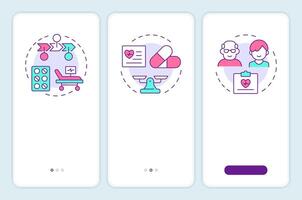 Components of UM onboarding mobile app screen. Medicine. Walkthrough 3 steps editable graphic instructions with linear concepts. UI, UX, GUI template vector