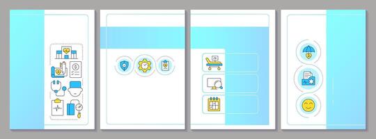 Utilization management blue brochure template. Medical care improvement. Safe healthcare for patients. Leaflet design with linear icons. Editable 4 layouts vector