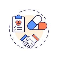 Medication reconciliation multi color concept icon. Patient pharmacy treatment list control. Care transition. Round shape line illustration. Abstract idea. Graphic design. Easy to use in brochure vector
