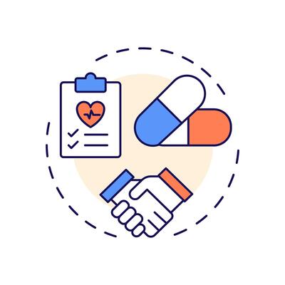 Medication reconciliation multi color concept icon. Patient pharmacy treatment list control. Care transition. Round shape line illustration. Abstract idea. Graphic design. Easy to use in brochure